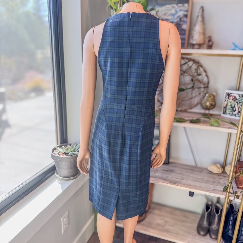 Banana Republic, Tartan Plaid Sleeveless Sheath Dress, Navy and Green, Women's 6 - Picture 5 of 13